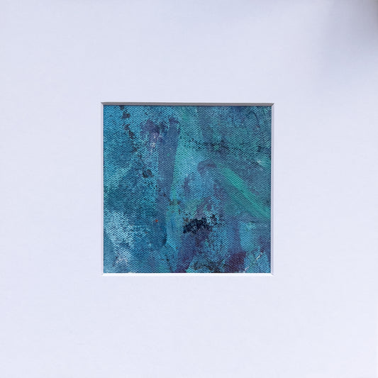 Aquamarine Polyphony 7 | 4" x 4" Painting in 11"x14" Mat